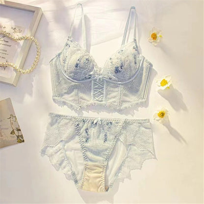 French Lace Embroidery Transparent Lingerie Set