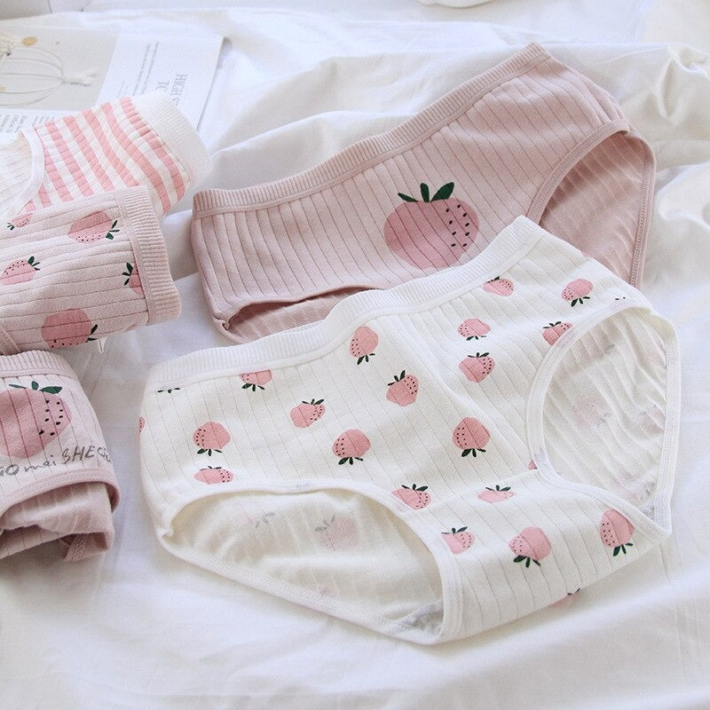 Low Rise Cotton Striped Strawberry Underpants