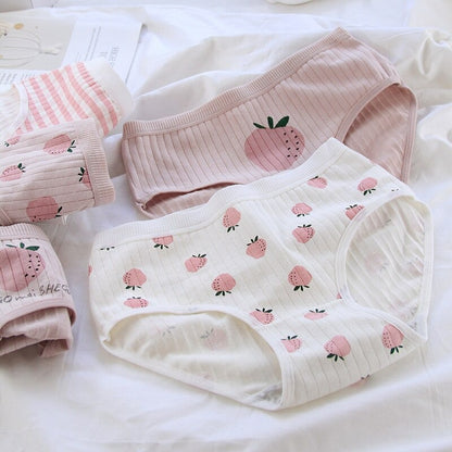 Low Rise Cotton Striped Strawberry Underpants