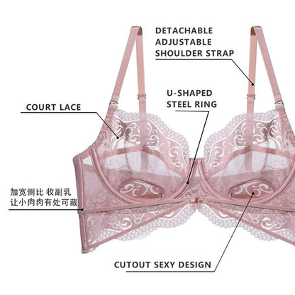 Hollow Out Lace Push Up Brassiere And Panty Set