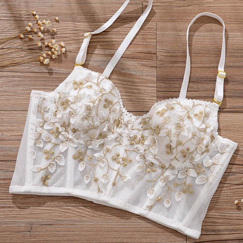 Embroidered Adjustable Gathered Lingerie Set