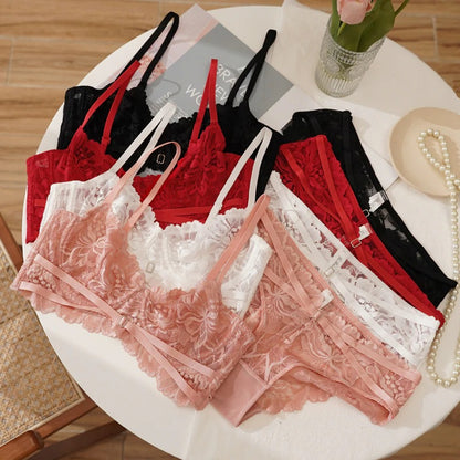 Lace Embroidery Push Up Brassiere And Underwear Set