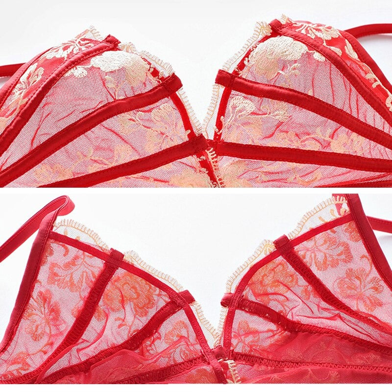 Ultra-thin Lace Embroidery Bra Set Without Steel Ring