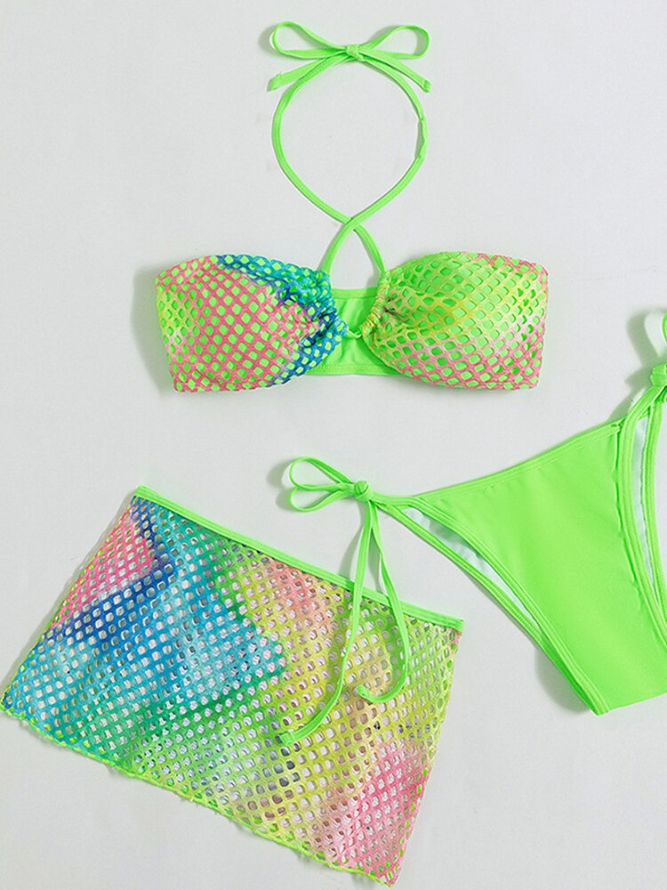 Tie-Dye Print Three Pieces Bikini Set