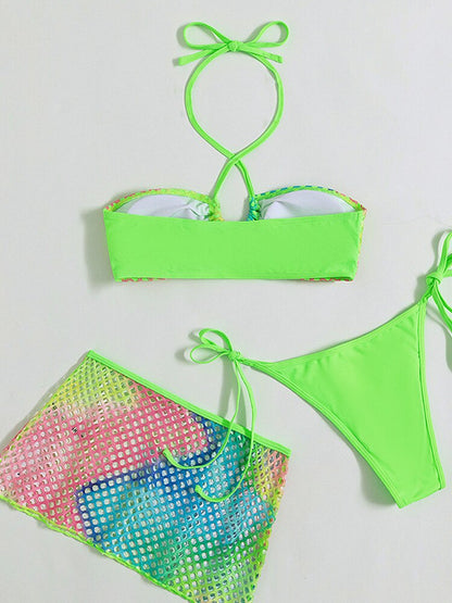 Tie-Dye Print Three Pieces Bikini Set