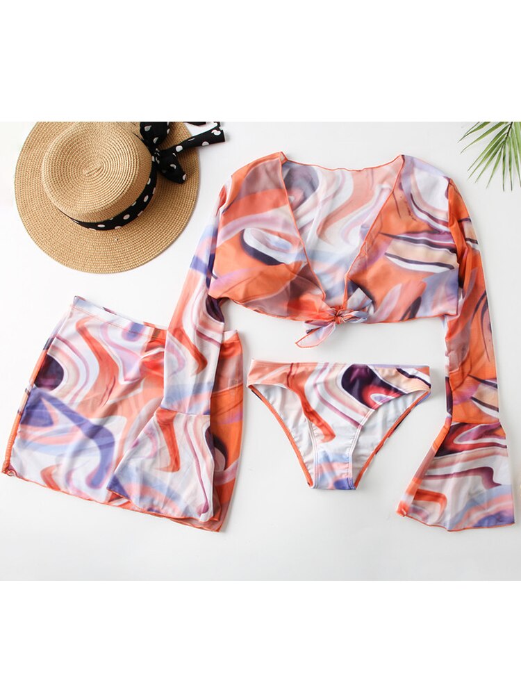 Three Pieces Bikini Set With Beach Skirt