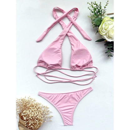 Hollow Out Halter Neck Bikini Set