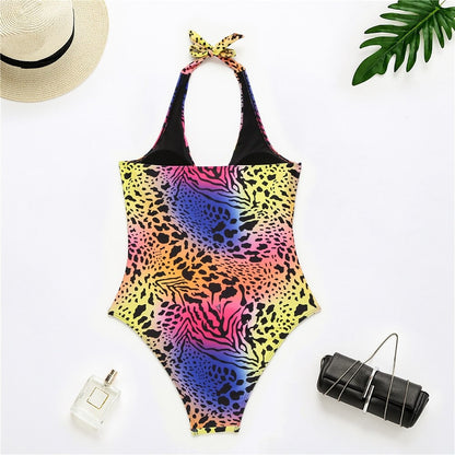 Leopard Print Hollow Out One Piece Swimsuit