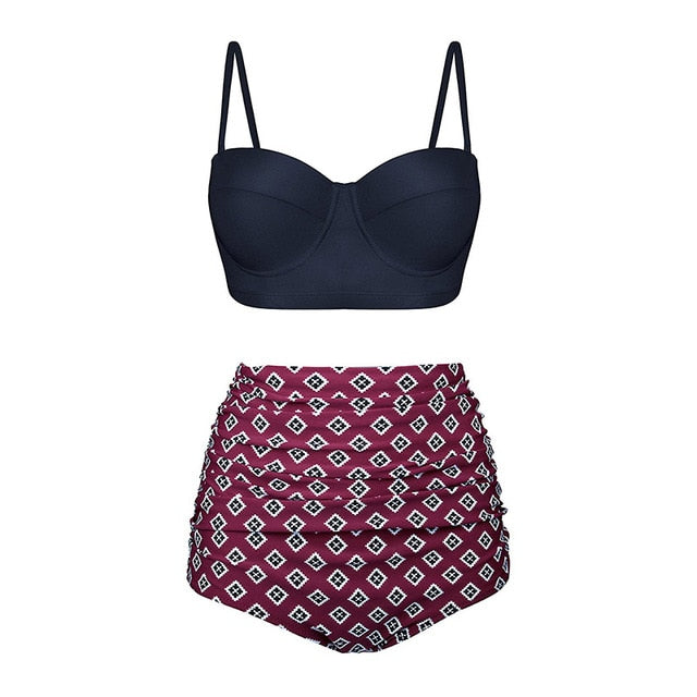 Black Push-Up Maroon Sea Swimsuit