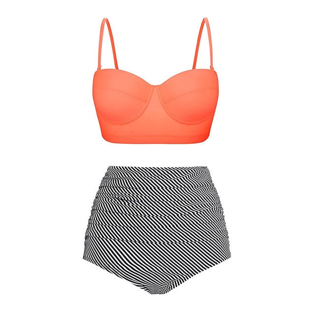 Orange-Black Geometric Printed Beachwear