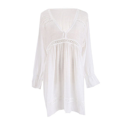 White Deep V-Neck Beach Wear