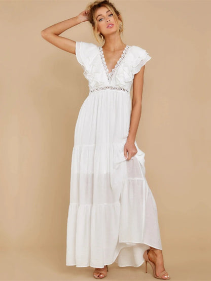 Deep White V-Neck Dress For Women