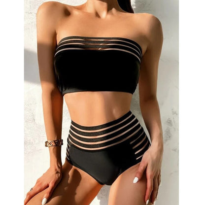 Strapless Mesh Patchwork Bikini