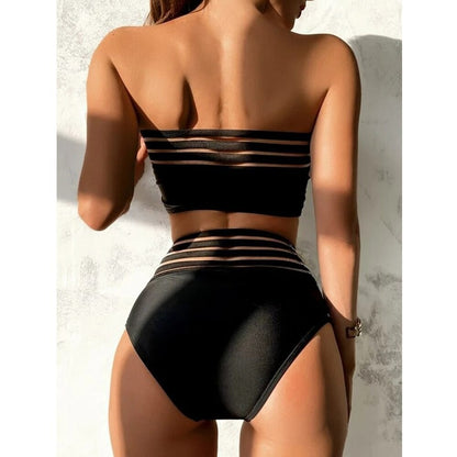 Strapless Mesh Patchwork Bikini