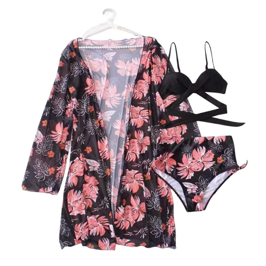 Three Pieces Printed Cover Up Bikini For Women