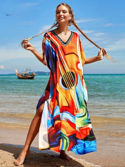 Vibrant Abstract Kaftan for Women | Printed Beach Cover Up