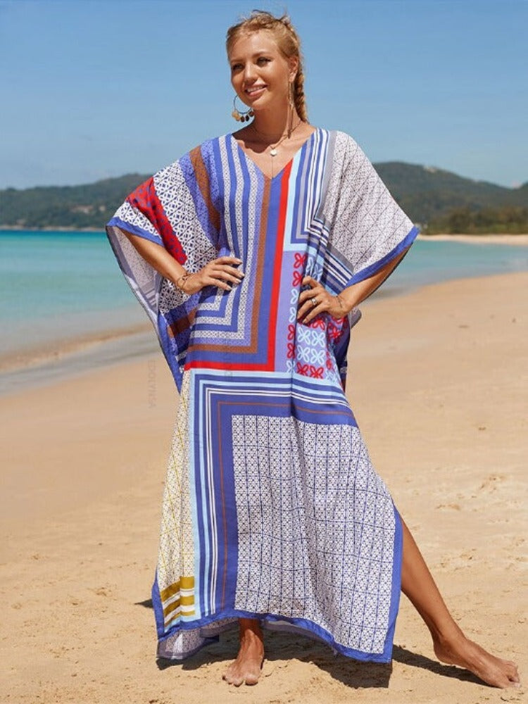 Vibrant Abstract Kaftan for Women | Printed Beach Cover Up