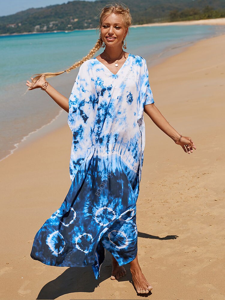 Vibrant Abstract Kaftan for Women | Printed Beach Cover Up