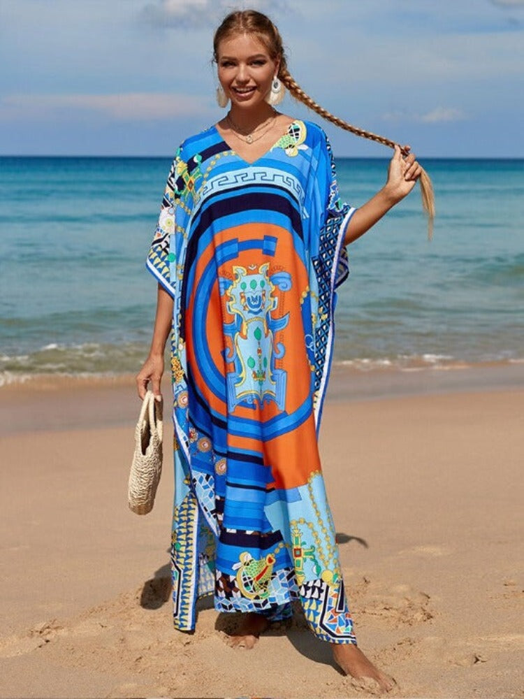 Vibrant Abstract Kaftan for Women | Printed Beach Cover Up