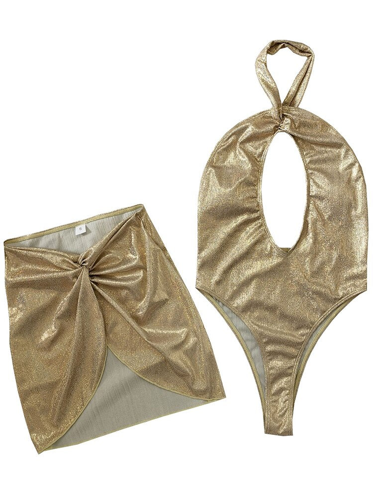 The Golden Sand One Piece Swimsuit With Skirt