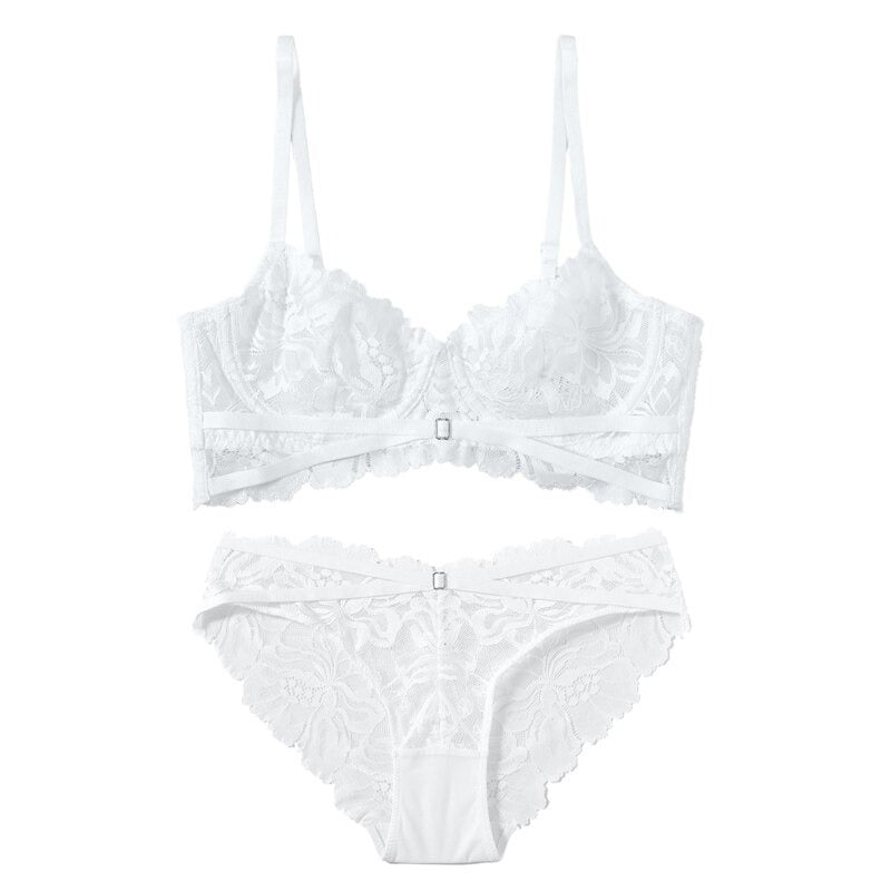 Lace Embroidery Push Up Brassiere And Underwear Set