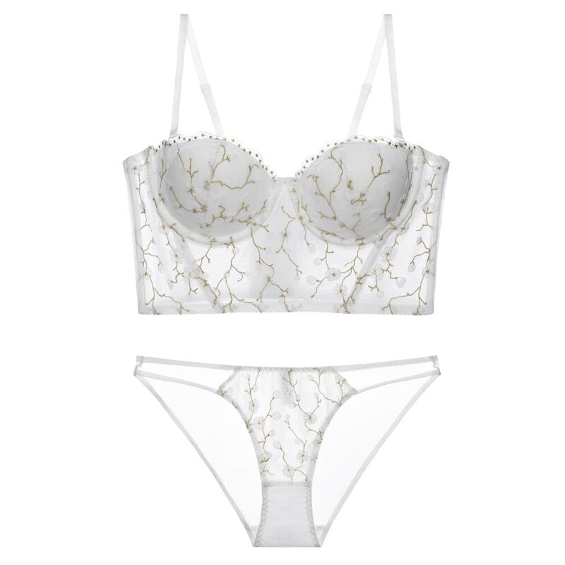 Lace Embroidery Push Up Bras And Panty