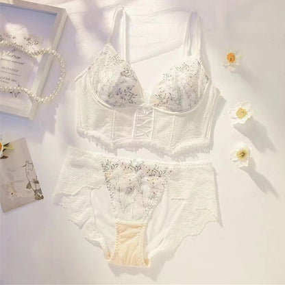 French Lace Embroidery Transparent Lingerie Set